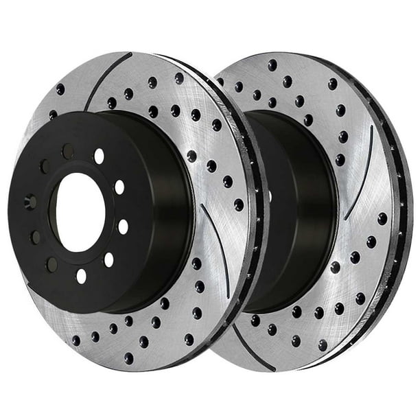 2 FRONTS Black Hart *DRILLED & SLOTTED* Disc Brake Rotors F1049 